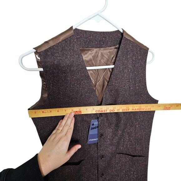 Studio Suits Custom Made Brown Tweed Vest Button Closure Adjustable Back Strap S - Picture 7 of 10